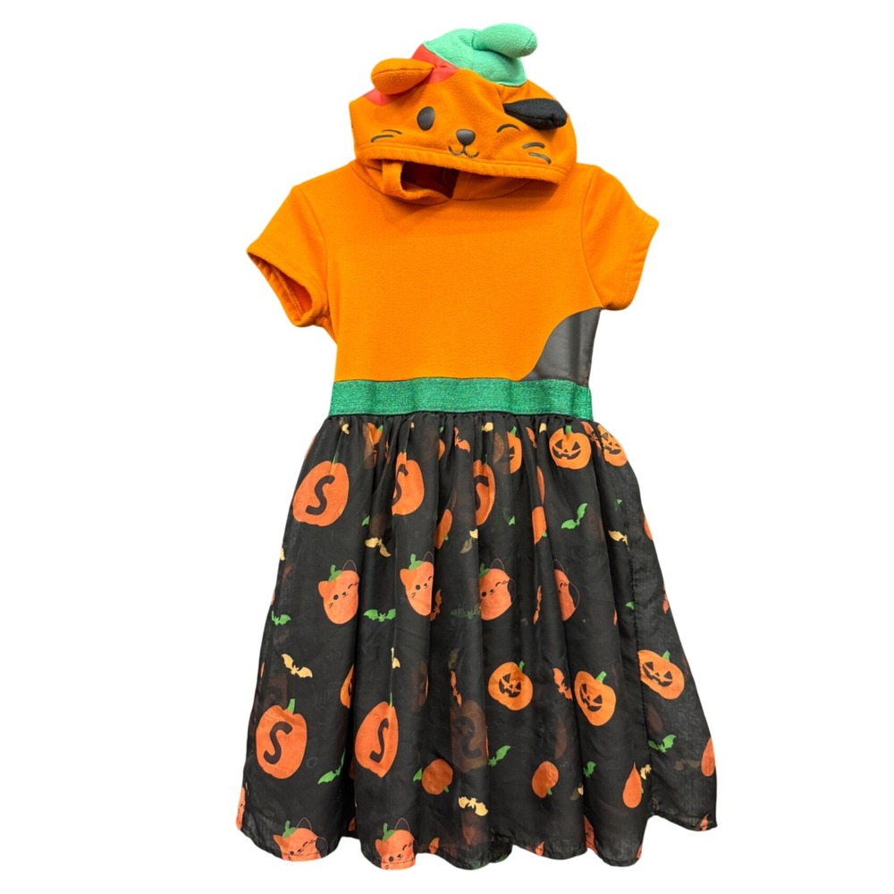 Squishmallows Tangie Bat Halloween Dress Kids XS Orange Pumpkin Costume Hooded